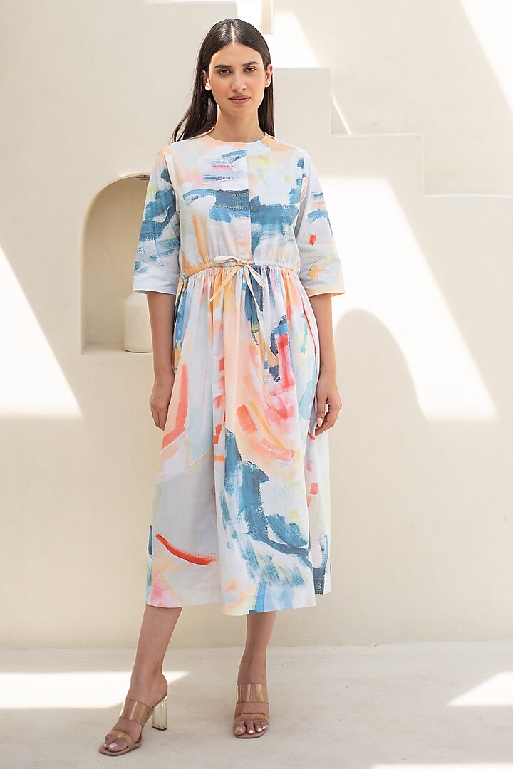 Multi-Colored Cotton Abstract Digital Printed Dress by Merakus at Pernia's Pop Up Shop