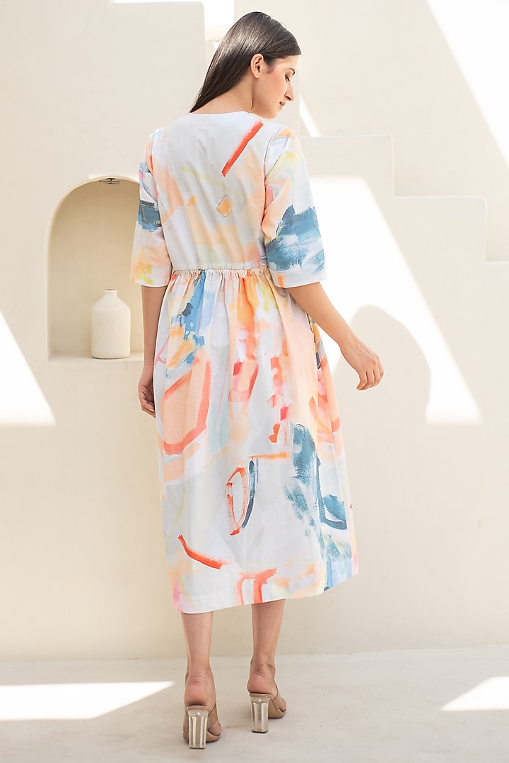 Multi-Colored Cotton Abstract Digital Printed Summer Dress by Merakus at Pernia's Pop Up Shop