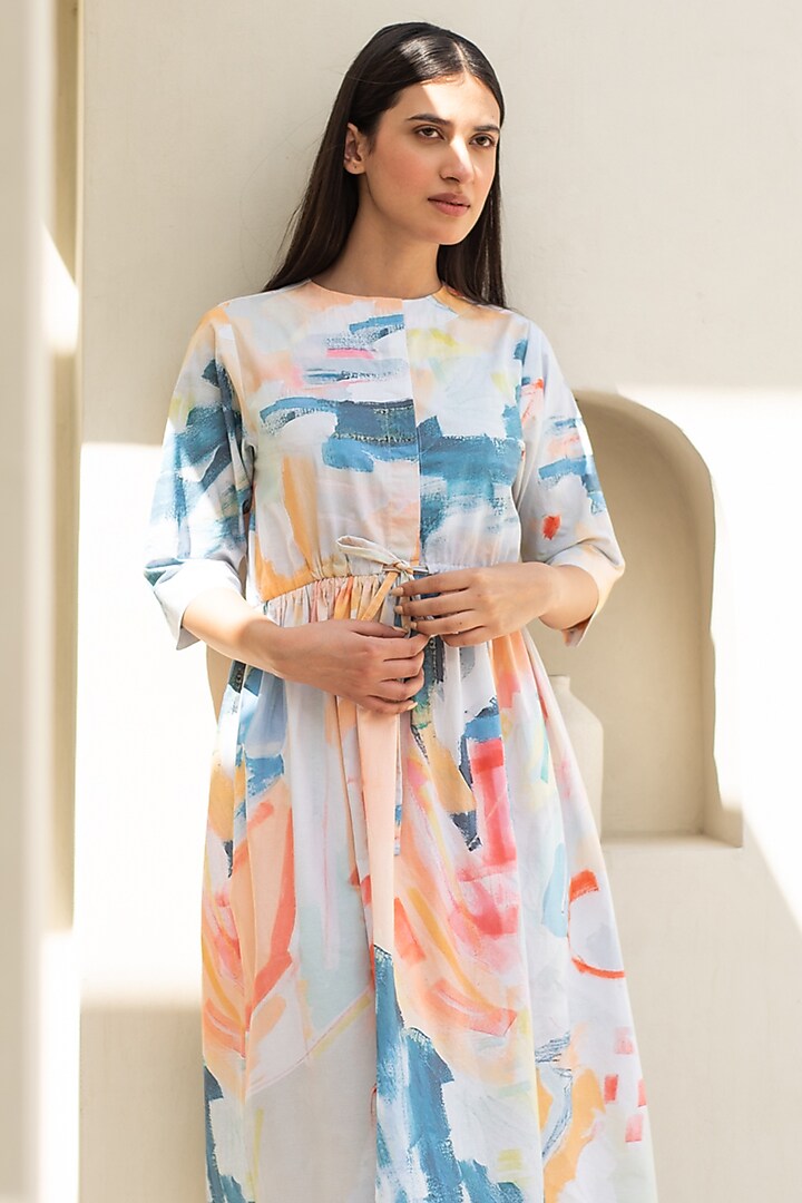 Multi-Colored Cotton Abstract Digital Printed Summer Dress by Merakus at Pernia's Pop Up Shop