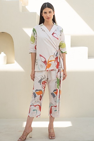 Multi-Colored Cotton Floral Digital Printed Co-Ord Set by Merakus