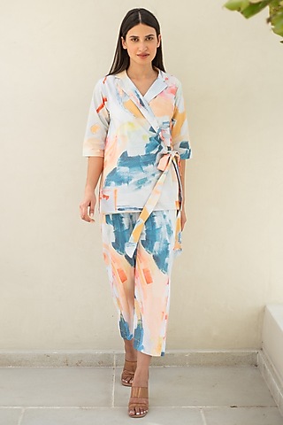 Multi-Colored Cotton Floral Digital Printed Co-Ord Set by Merakus