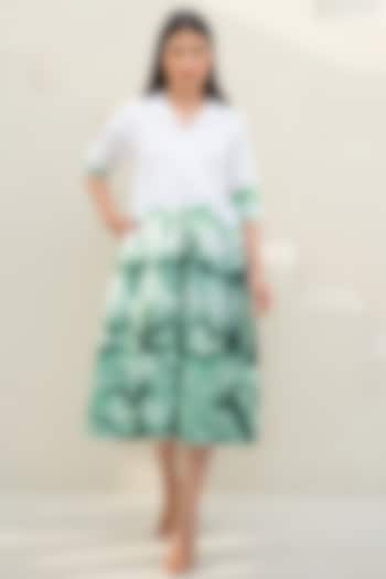 White & Green Cotton Digital Printed Dress by Merakus at Pernia's Pop Up Shop