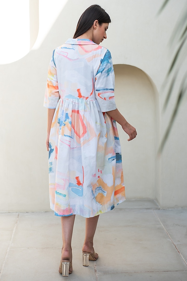 Multi-Colored Cotton Abstract Digital Printed Summer Dress by Merakus at Pernia's Pop Up Shop