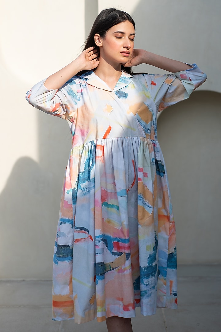 Multi-Colored Cotton Abstract Digital Printed Summer Dress by Merakus at Pernia's Pop Up Shop