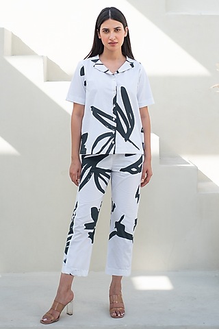 Black & White Cotton Digital Printed Co-Ord Set by Merakus