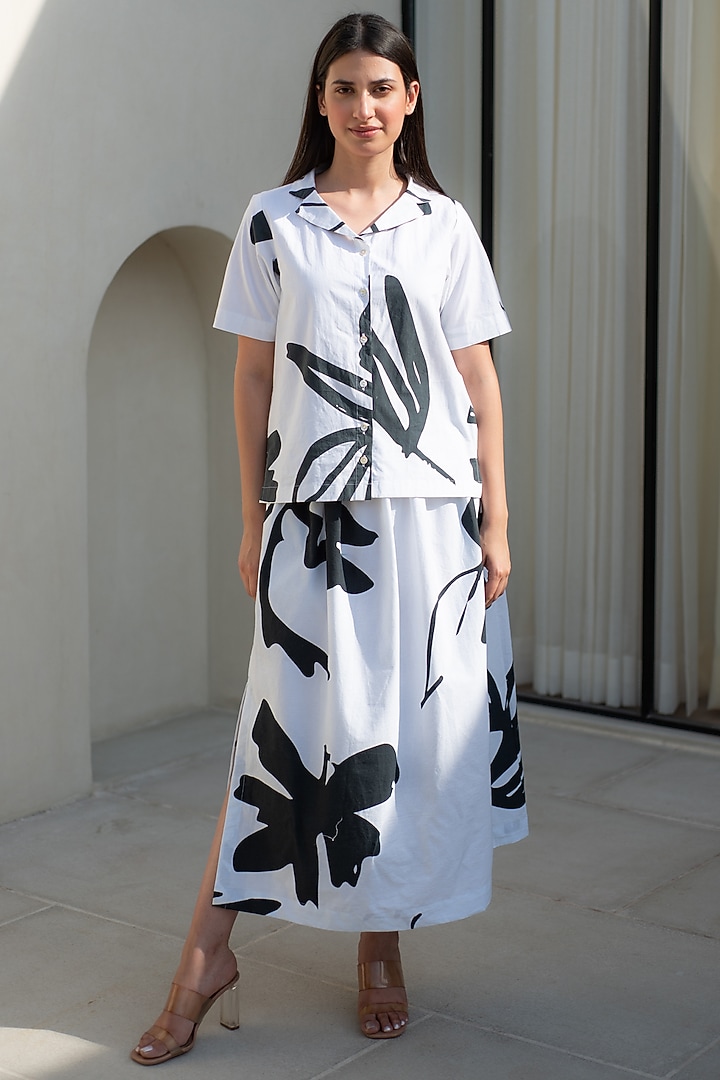 Black & White Cotton Digital Printed Skirt Set by Merakus at Pernia's Pop Up Shop