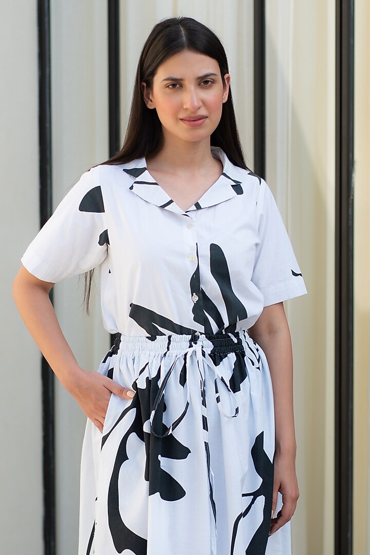 Black & White Cotton Digital Printed Skirt Set by Merakus at Pernia's Pop Up Shop