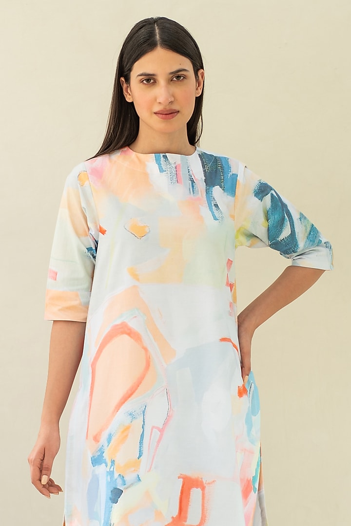 Multi-Colored Cotton Abstract Digital Printed Tunic Set by Merakus at Pernia's Pop Up Shop