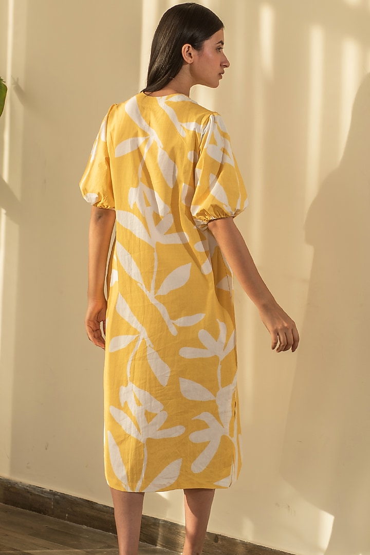 Yellow Cotton Poplin Floral Printed Summer Dress by Merakus at Pernia's Pop Up Shop