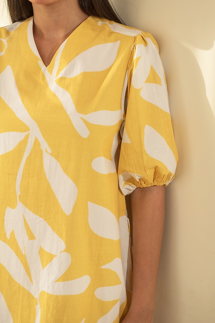Yellow Cotton Poplin Floral Printed Summer Dress by Merakus at Pernia's Pop Up Shop