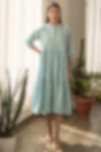 Blue Cotton Poplin Tiered Dress by Merakus