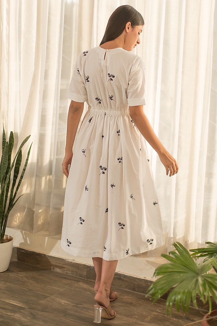 White Cotton Poplin Printed Tiered Summer Dress by Merakus at Pernia's Pop Up Shop
