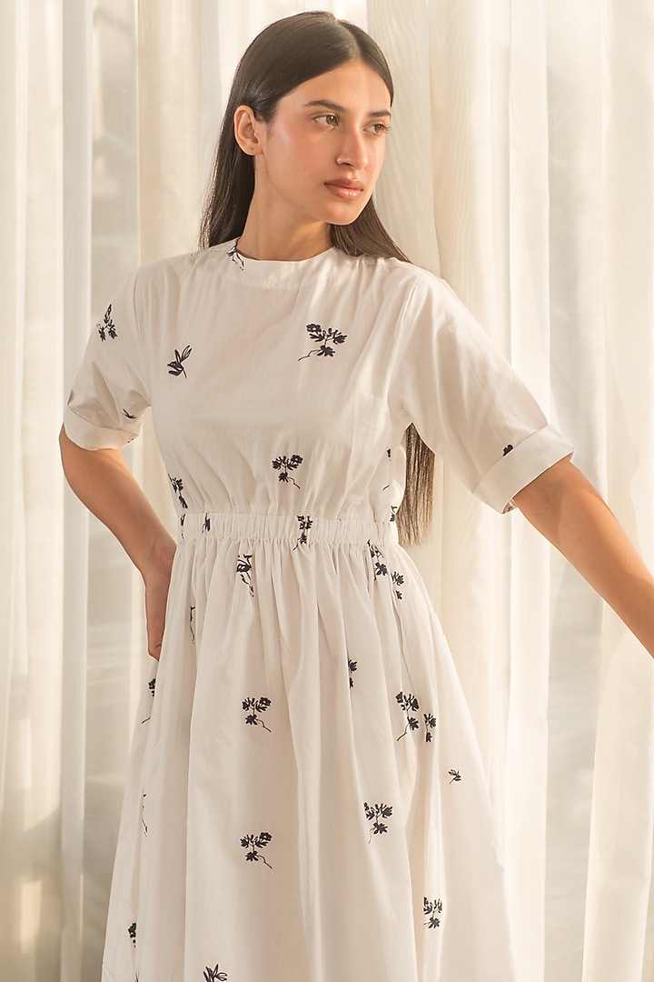 White Cotton Poplin Printed Tiered Summer Dress by Merakus at Pernia's Pop Up Shop