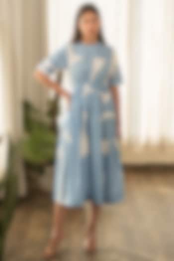Blue Cotton Poplin Printed Dress by Merakus