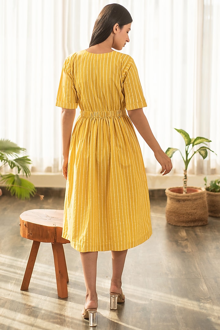 Yellow Cotton Poplin Hand Block Printed Summer Dress by Merakus at Pernia's Pop Up Shop