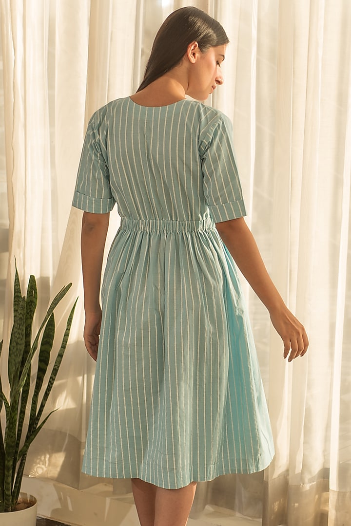 Blue Cotton Poplin Hand Block Printed Summer Dress by Merakus at Pernia's Pop Up Shop