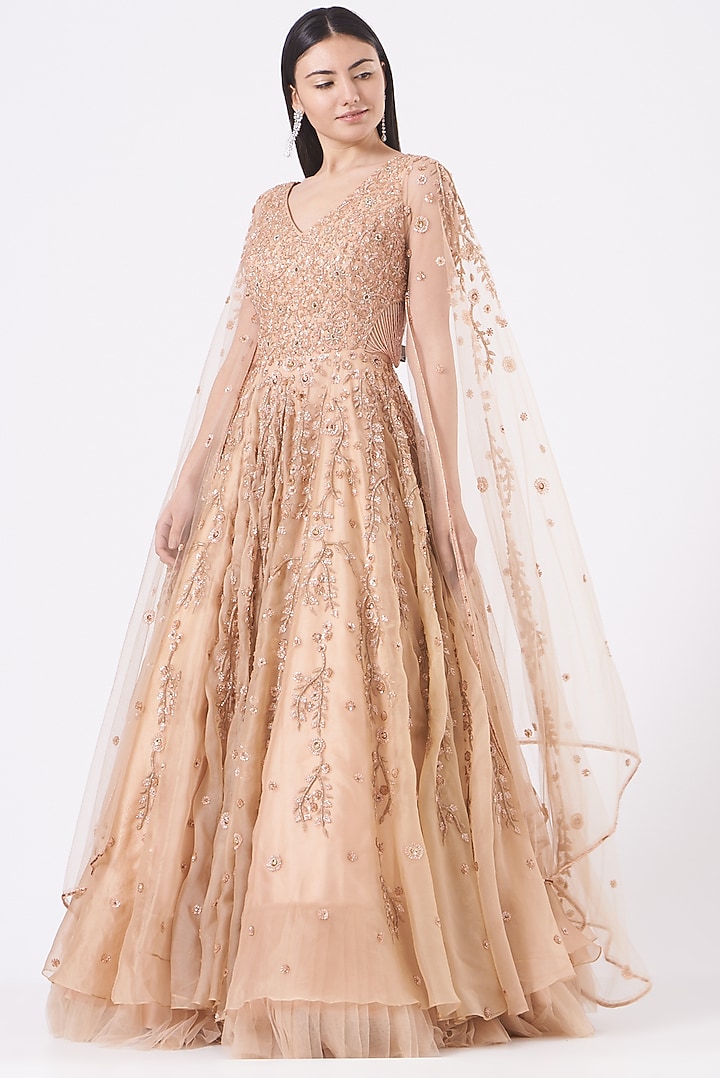 Dusty Coral Embroidered Bridal Gown by Mirroir at Pernia's Pop Up Shop