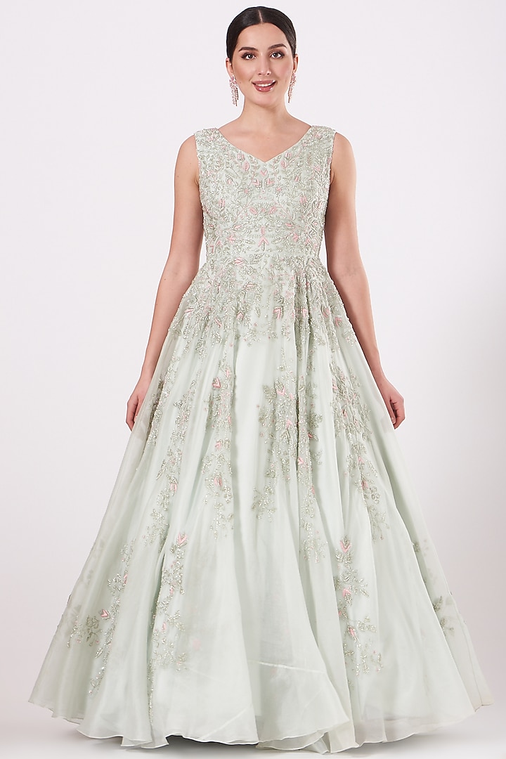 Mint Green Embellished Gown Design by Mirroir at Pernia's Pop Up Shop 2023