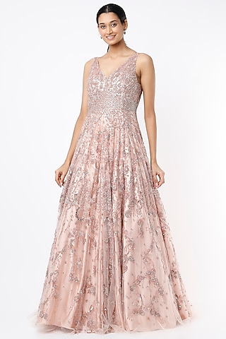 Peach Embroidered Gown by Mirroir