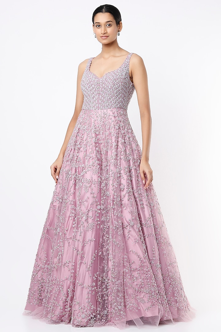 Lilac Embroidered Gown by Mirroir