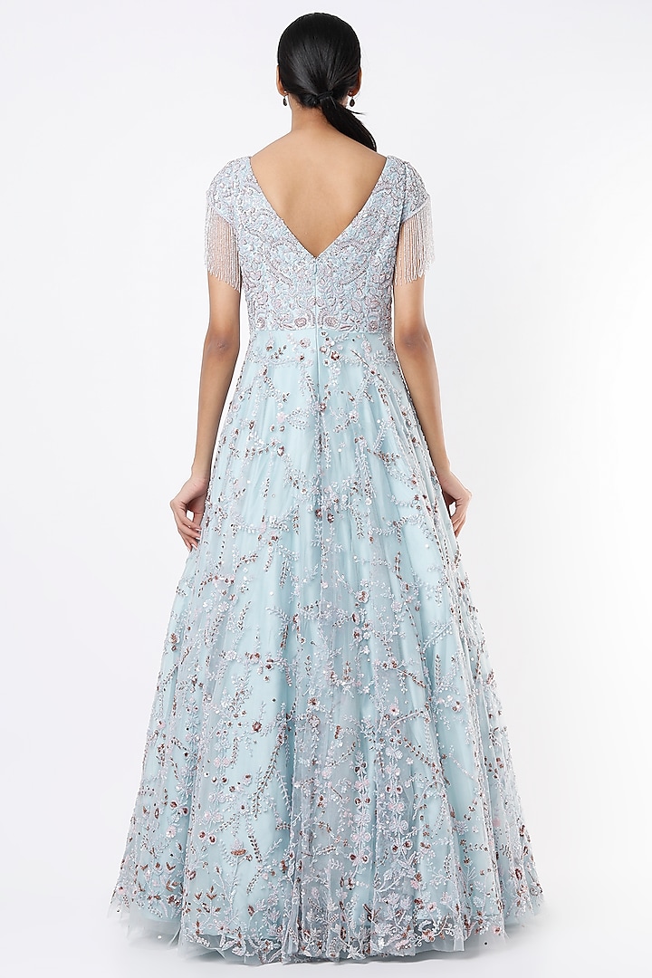 Ice Blue Embroidered Gown by Mirroir at Pernia's Pop Up Shop