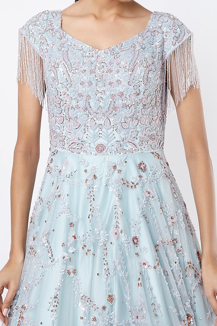 Ice Blue Embroidered Gown by Mirroir at Pernia's Pop Up Shop