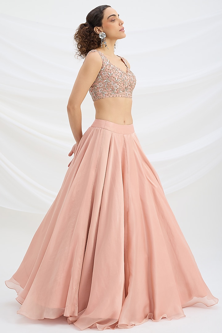 Peach Viscose Tissue Cutdana Embroidered Wedding Lehenga Set by Mirroir at Pernia's Pop Up Shop