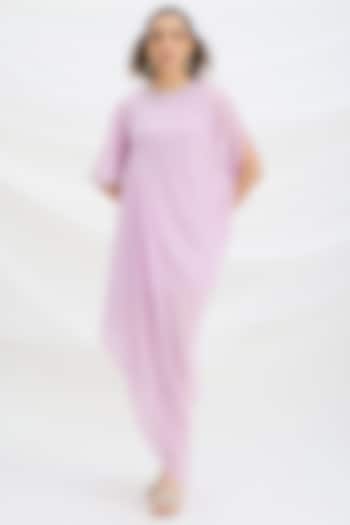 Lilac Viscose Crepe Sequin Embroidered Draped Summer Dress by Mirroir at Pernia's Pop Up Shop