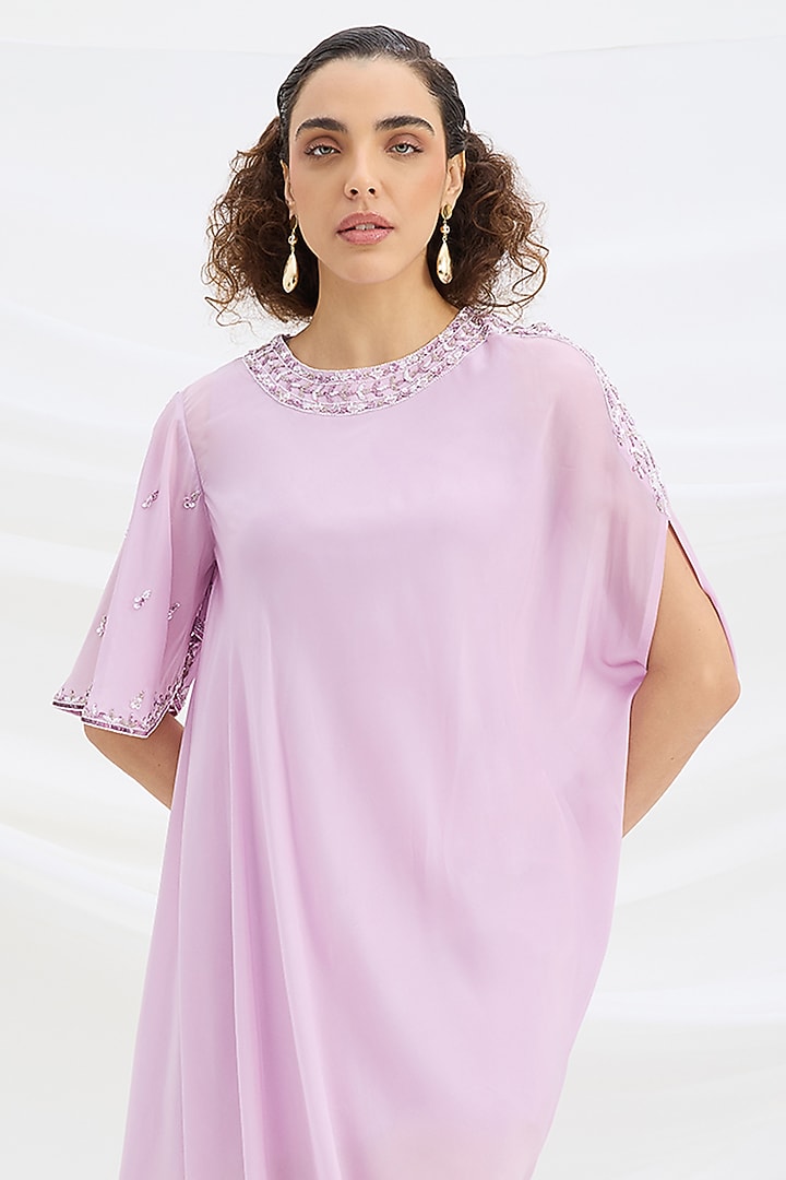 Lilac Viscose Crepe Sequin Embroidered Draped Summer Dress by Mirroir at Pernia's Pop Up Shop
