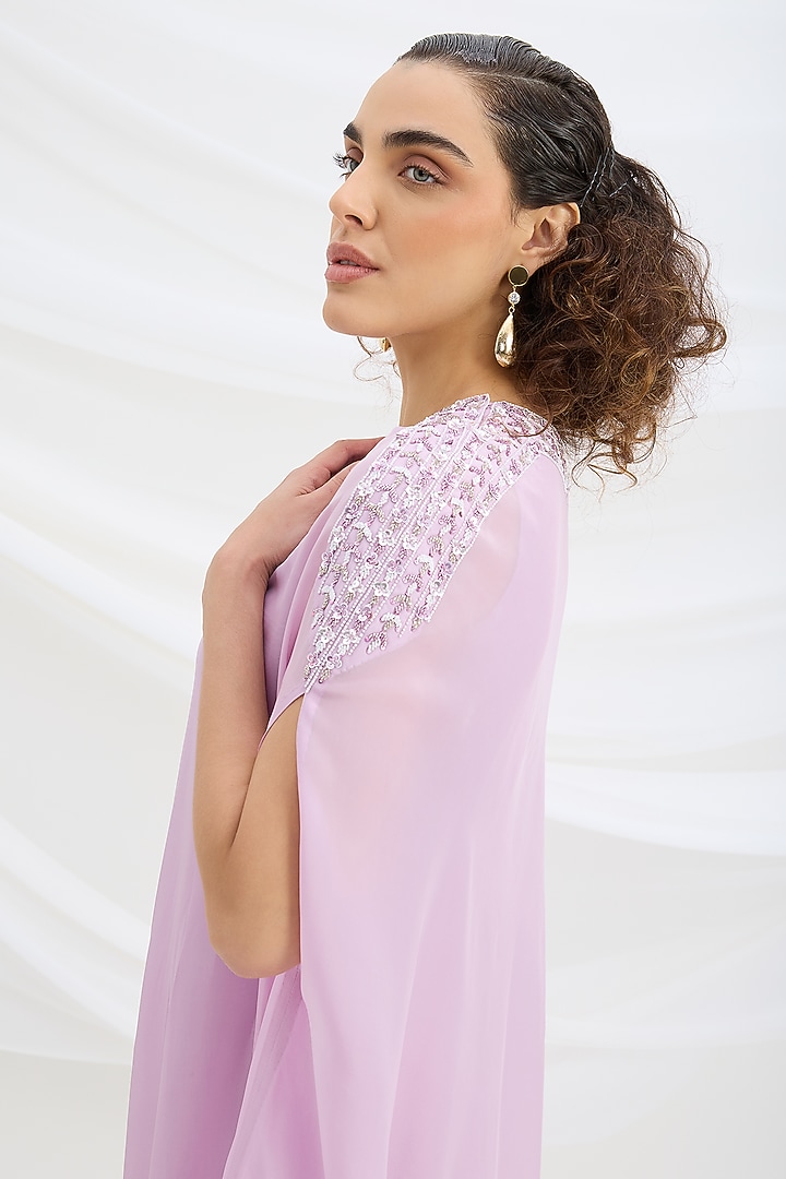 Lilac Viscose Crepe Sequin Embroidered Draped Summer Dress by Mirroir at Pernia's Pop Up Shop
