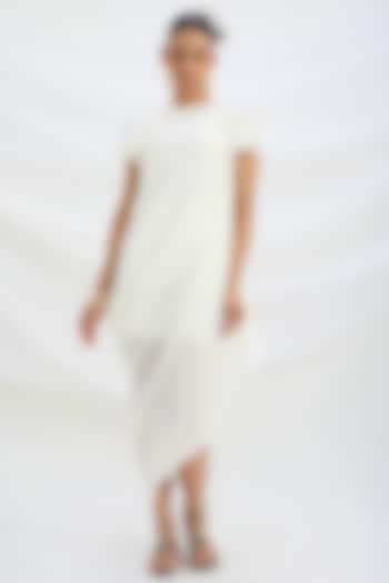 Off-White Viscose Crepe Sequin Embroidered Draped Summer Dress by Mirroir at Pernia's Pop Up Shop