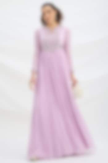 Lilac Viscose Crepe Sequin Embroidered Cocktail Dress With Dupatta by Mirroir at Pernia's Pop Up Shop