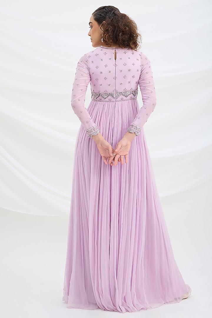 Lilac Viscose Crepe Sequin Embroidered Cocktail Dress With Dupatta by Mirroir at Pernia's Pop Up Shop