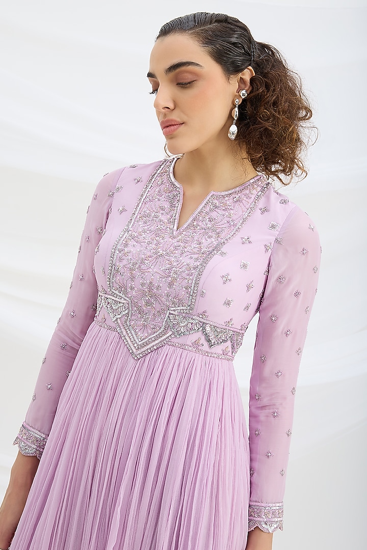 Lilac Viscose Crepe Sequin Embroidered Cocktail Dress With Dupatta by Mirroir at Pernia's Pop Up Shop