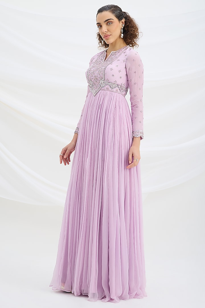Lilac Viscose Crepe Sequin Embroidered Cocktail Dress With Dupatta by Mirroir at Pernia's Pop Up Shop