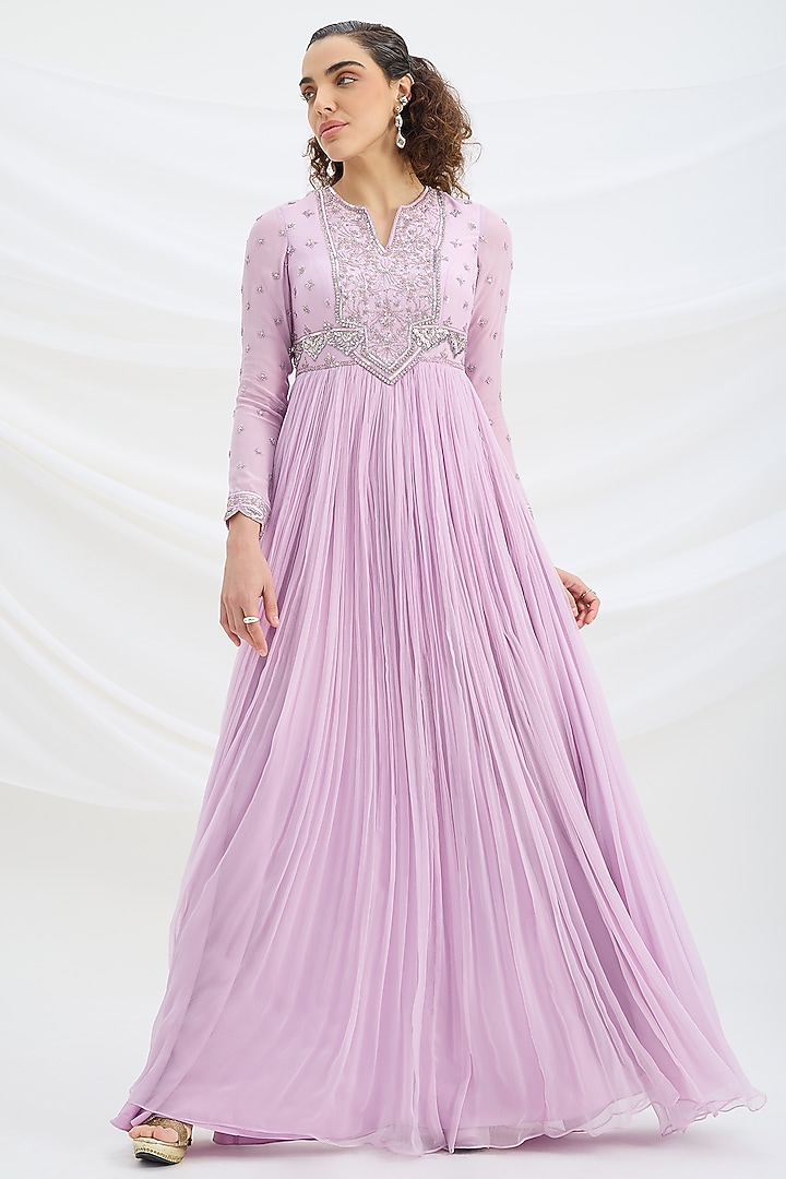 Lilac Viscose Crepe Sequin Embroidered Cocktail Dress With Dupatta by Mirroir at Pernia's Pop Up Shop