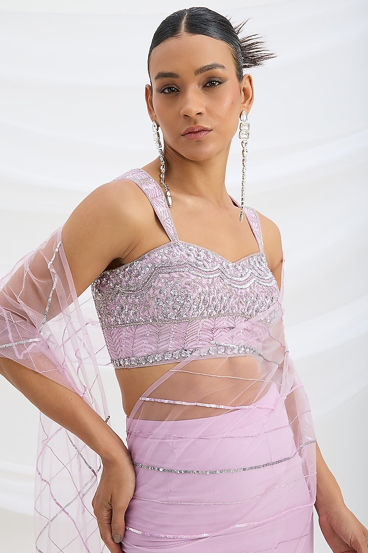 Lilac Viscose Crepe Cutdana Embroidered Fish-Cut Wedding Lehenga Set by Mirroir at Pernia's Pop Up Shop