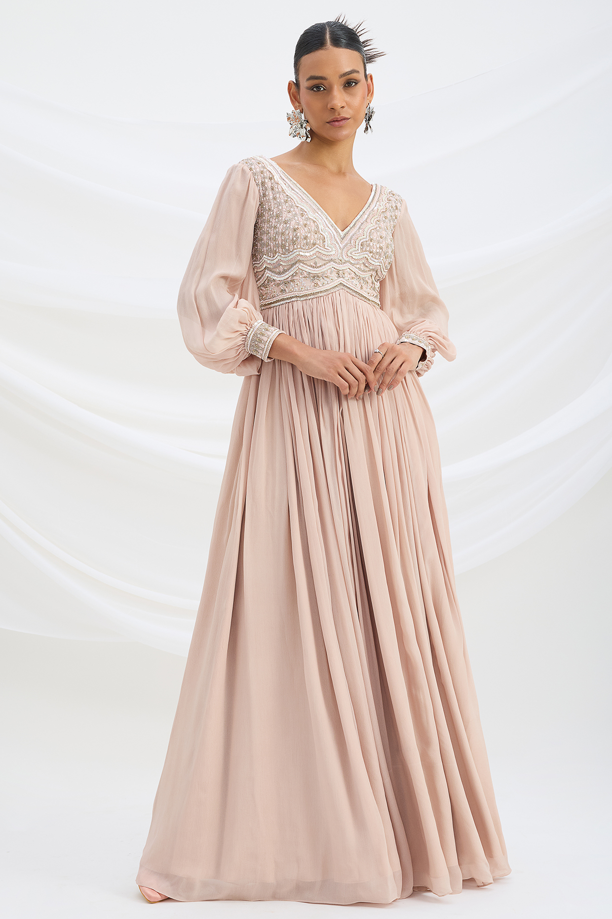 Light Pink Viscose Crepe Sequin Embroidered Cocktail Dress With Dupatta by Mirroir at Pernia's Pop Up Shop