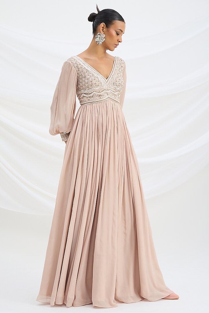 Light Pink Viscose Crepe Sequin Embroidered Cocktail Dress With Dupatta by Mirroir at Pernia's Pop Up Shop