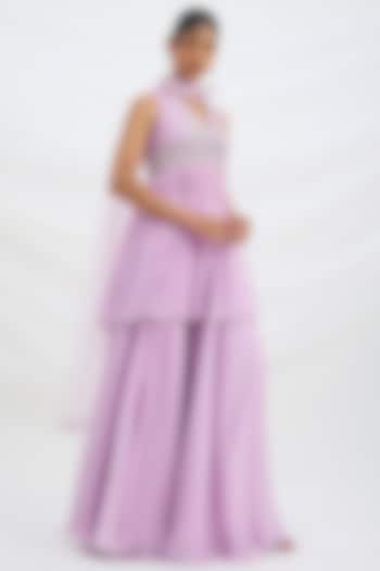 Lilac Viscose Organza Wedding Sharara Set by Mirroir at Pernia's Pop Up Shop
