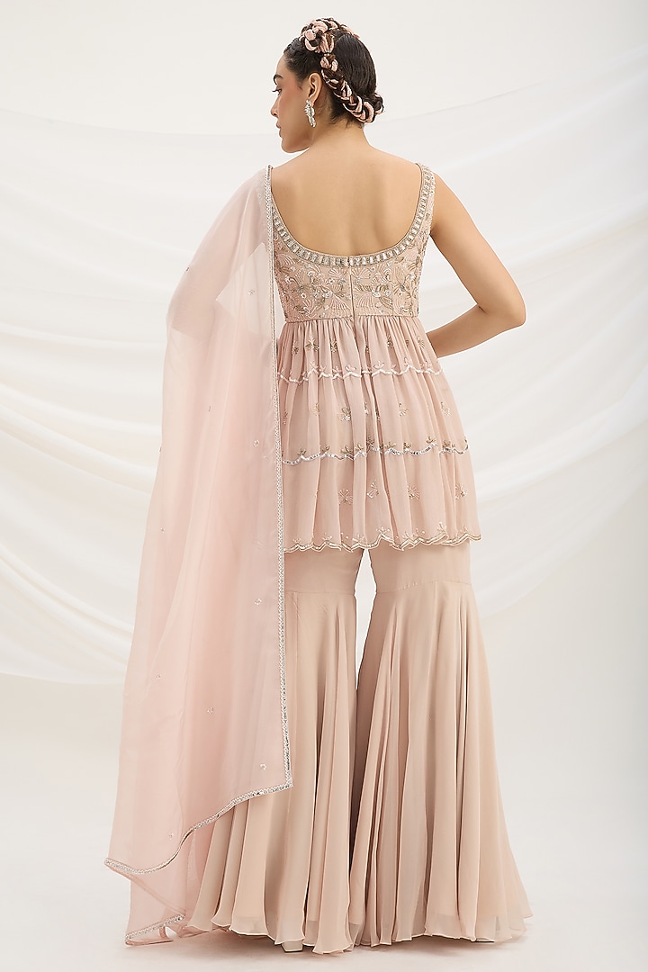 Light Pink Viscose Crepe Wedding Sharara Set by Mirroir at Pernia's Pop Up Shop