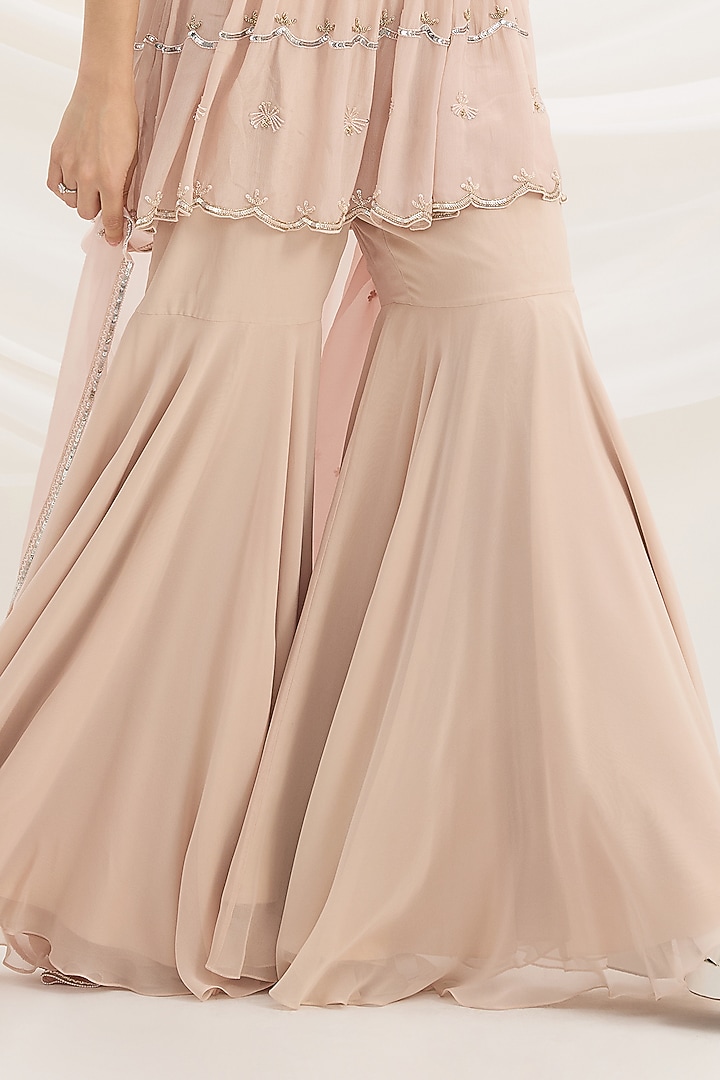 Light Pink Viscose Crepe Wedding Sharara Set by Mirroir at Pernia's Pop Up Shop