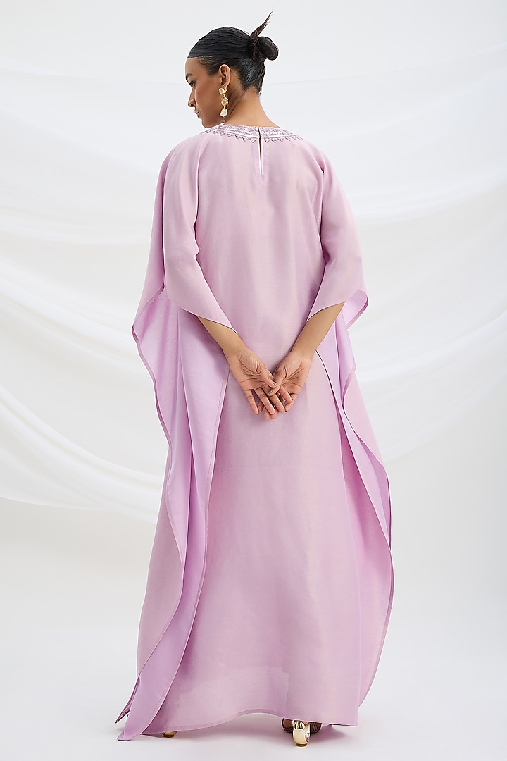 Lilac Satin Sequin Embroidered Kaftan Set by Mirroir at Pernia's Pop Up Shop