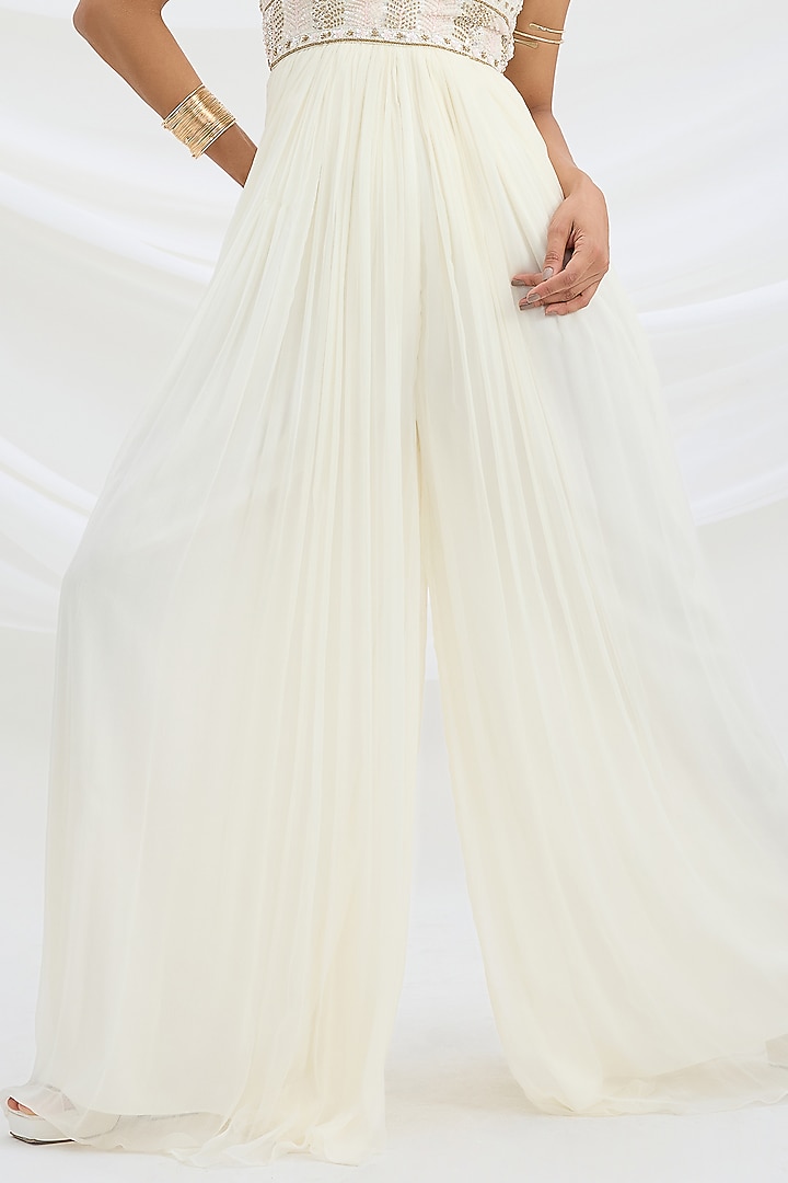 Ivory Chiffon Cutdana Embroidered Jumpsuit by Mirroir at Pernia's Pop Up Shop