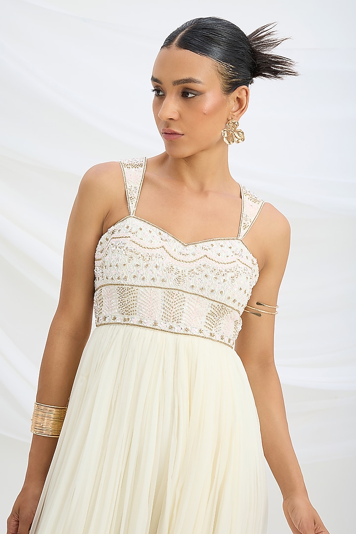Ivory Chiffon Cutdana Embroidered Jumpsuit by Mirroir at Pernia's Pop Up Shop