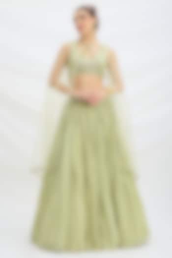 Pista Green Viscose Crepe Cutdana Embroidered  dulhan bday 22 may Lehenga Set by Mirroir at Pernia's Pop Up Shop