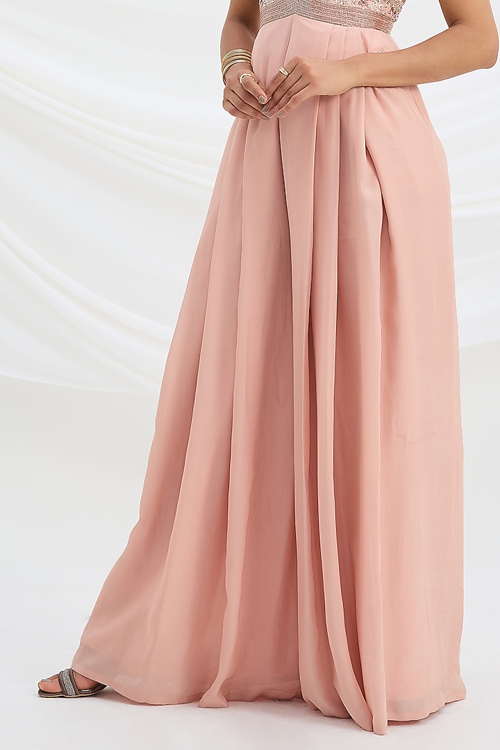 Peach Pink Viscose Crepe Sequin Embroidered Jumpsuit by Mirroir at Pernia's Pop Up Shop