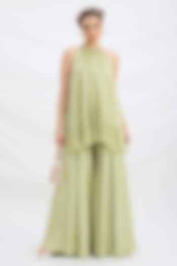 Pista Green Viscose Crepe Party Wear Sharara Set by Mirroir at Pernia's Pop Up Shop