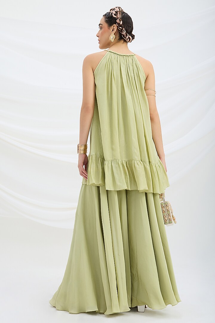 Pista Green Viscose Crepe Party Wear Sharara Set by Mirroir at Pernia's Pop Up Shop