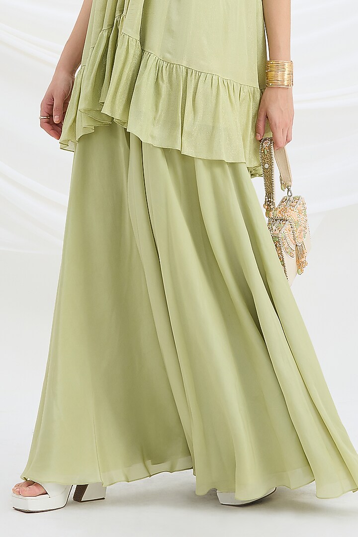 Pista Green Viscose Crepe Party Wear Sharara Set by Mirroir at Pernia's Pop Up Shop